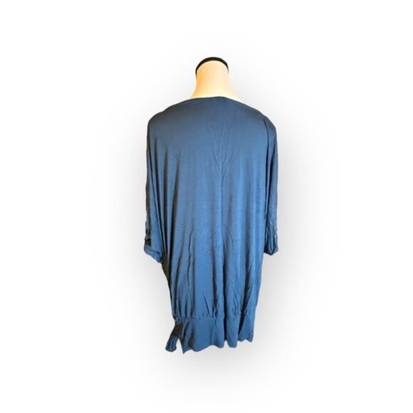 Women’s 3X Turquoise Blue Dolman Sleeve Drop Shoulder Flowy Hip Tie Top 22 24 - Picture 4 of 7